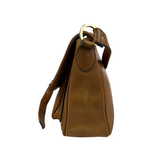 Vintage Tan Leather Crossbody Bag Gold Horseshoe Adjustable Strap - Picture 3 of 14